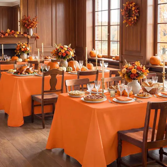 Alt view image 5 of 7 - Halloween Rectangle Tablecloth - Waterproof and Wrinkle Resistant Washable Polyester Table Cloth for Kitchen Dining/Party/Wedding Indoor and Outdoor Use (60 x 84 inch, Orange)