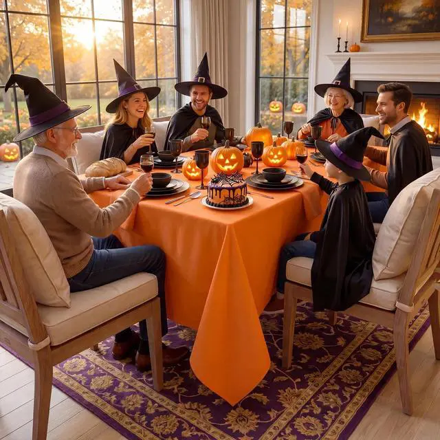 Alt view image 7 of 7 - Halloween Rectangle Tablecloth - Waterproof and Wrinkle Resistant Washable Polyester Table Cloth for Kitchen Dining/Party/Wedding Indoor and Outdoor Use (60 x 84 inch, Orange)