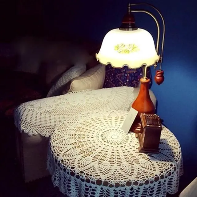 Alt view image 2 of 7 - Vintage Crochet Table Cloth Round Lace Doily Table Cover Scarf Table Topper | Handmade 100% Cotton Lace Floral Bohemian Tablecloths for Home Wedding Birthday Party Decoration, Beige, 33-Inch