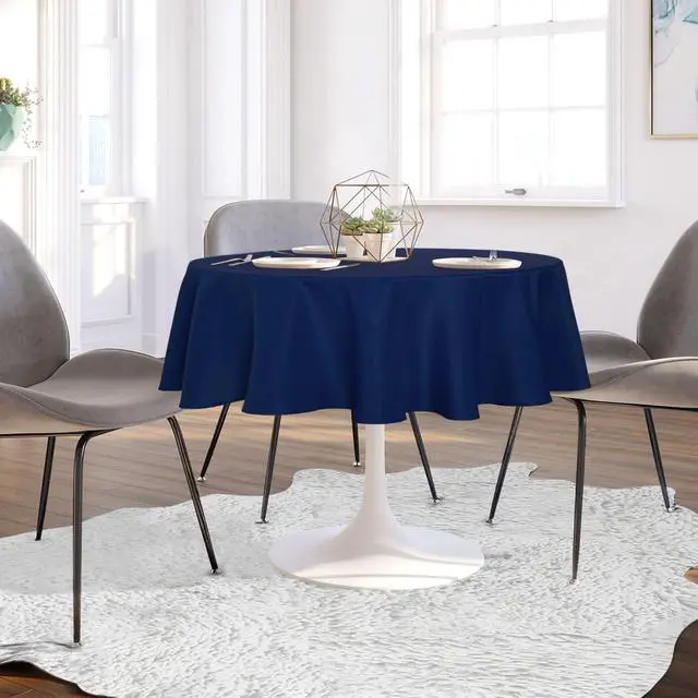 Alt view image 3 of 7 - Navy Blue Tablecloth 60 Inch Diameter for 20-48 Inch Tables | Water Resistant Spill Proof, Washable Polyester Cloth Decorative Fabric Cover, For Dining, Buffet Parties and Camping