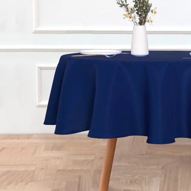 Alt view image 2 of 7 - Navy Blue Tablecloth 60 Inch Diameter for 20-48 Inch Tables | Water Resistant Spill Proof, Washable Polyester Cloth Decorative Fabric Cover, For Dining, Buffet Parties and Camping