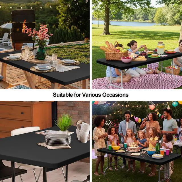 Alt view image 7 of 7 - 3 Pack 6FT Elastic Table Cover, Fitted Spandex Tablecloth | Fit for 6 Foot Rectangle Table, Washable Stretch, Ideal for Party, Picnic, Outdoor, Buffet