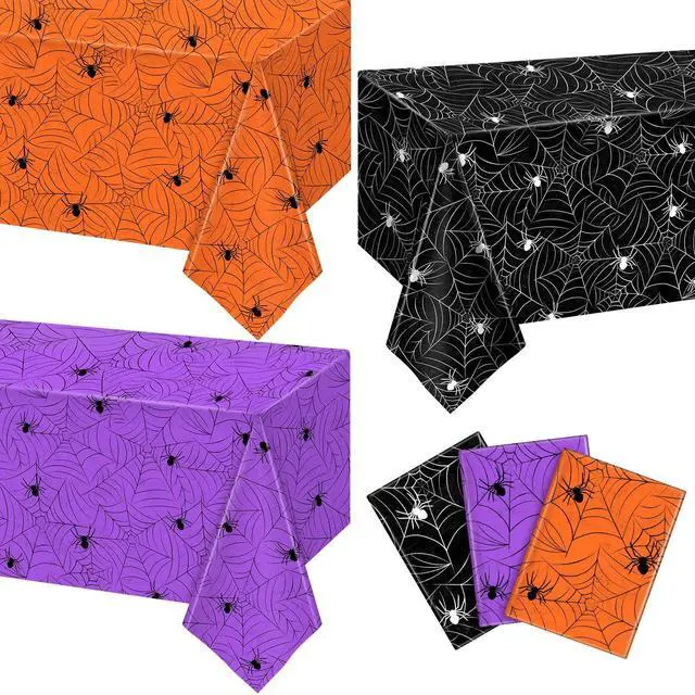 Main image of 3 Pack Halloween Tablecloth Rectangular Table Halloween Party Decorations | 54" x 108" Waterproof Disposable Plastic Tablecloths, Spider Web Pattern Table Cover for Halloween Party Decorations