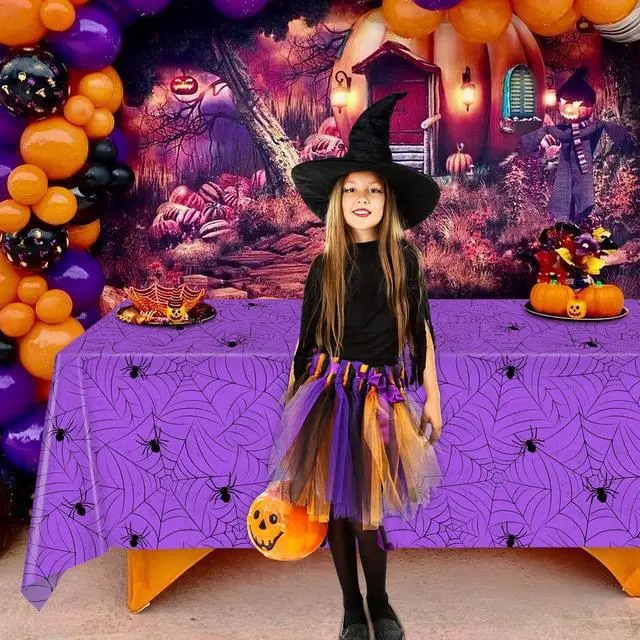 Alt view image 6 of 6 - 3 Pack Halloween Tablecloth Rectangular Table Halloween Party Decorations | 54" x 108" Waterproof Disposable Plastic Tablecloths, Spider Web Pattern Table Cover for Halloween Party Decorations