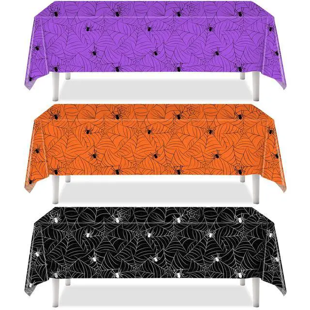 Alt view image 4 of 6 - 3 Pack Halloween Tablecloth Rectangular Table Halloween Party Decorations | 54" x 108" Waterproof Disposable Plastic Tablecloths, Spider Web Pattern Table Cover for Halloween Party Decorations