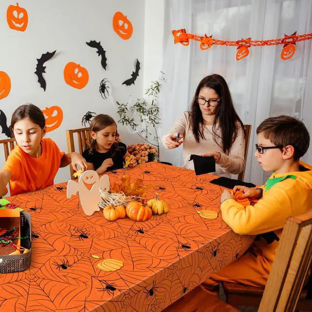 Alt view image 5 of 6 - 3 Pack Halloween Tablecloth Rectangular Table Halloween Party Decorations | 54" x 108" Waterproof Disposable Plastic Tablecloths, Spider Web Pattern Table Cover for Halloween Party Decorations