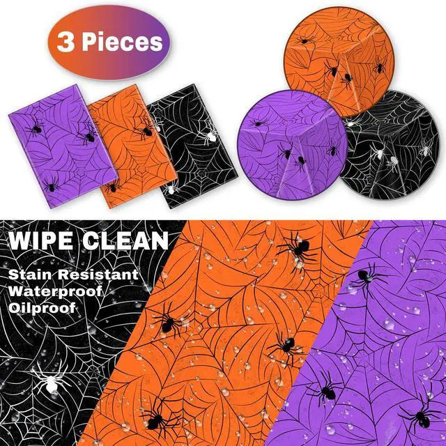 Alt view image 3 of 6 - 3 Pack Halloween Tablecloth Rectangular Table Halloween Party Decorations | 54" x 108" Waterproof Disposable Plastic Tablecloths, Spider Web Pattern Table Cover for Halloween Party Decorations