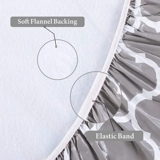 Alt view image 3 of 6 - Oval Fitted Vinyl Tablecloth with Elastic Edged & Flannel Backing, Waterproof Wipeable Oval Table Cover - Fits Tables up to 42"X68" (Gray Moroccan)