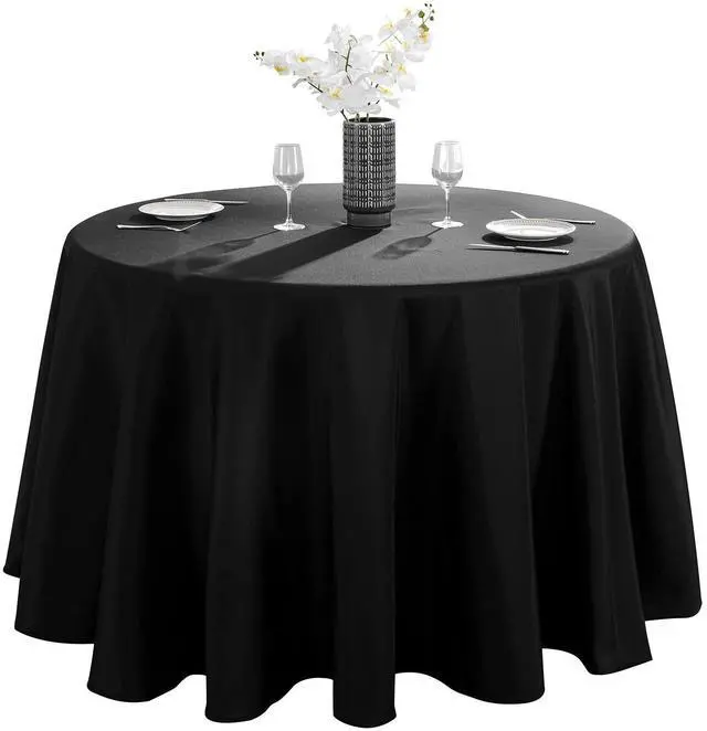 Main image of 1 Pack 90inch Black Round Tablecloth | Polyester Table Cloth, Stain and Wrinkle Resistant Table Cover for Dining Kitchen Party Wedding Banquet Buffet Decoration