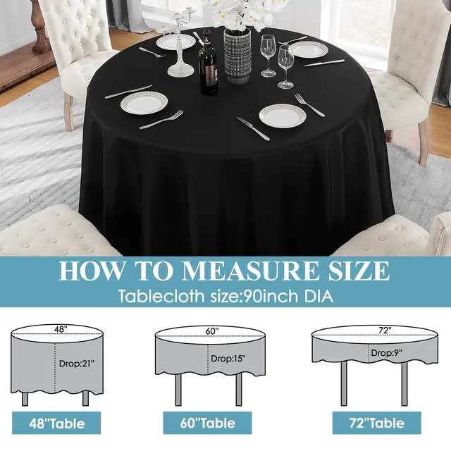 Alt view image 2 of 6 - 1 Pack 90inch Black Round Tablecloth | Polyester Table Cloth, Stain and Wrinkle Resistant Table Cover for Dining Kitchen Party Wedding Banquet Buffet Decoration