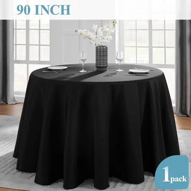 Alt view image 5 of 6 - 1 Pack 90inch Black Round Tablecloth | Polyester Table Cloth, Stain and Wrinkle Resistant Table Cover for Dining Kitchen Party Wedding Banquet Buffet Decoration