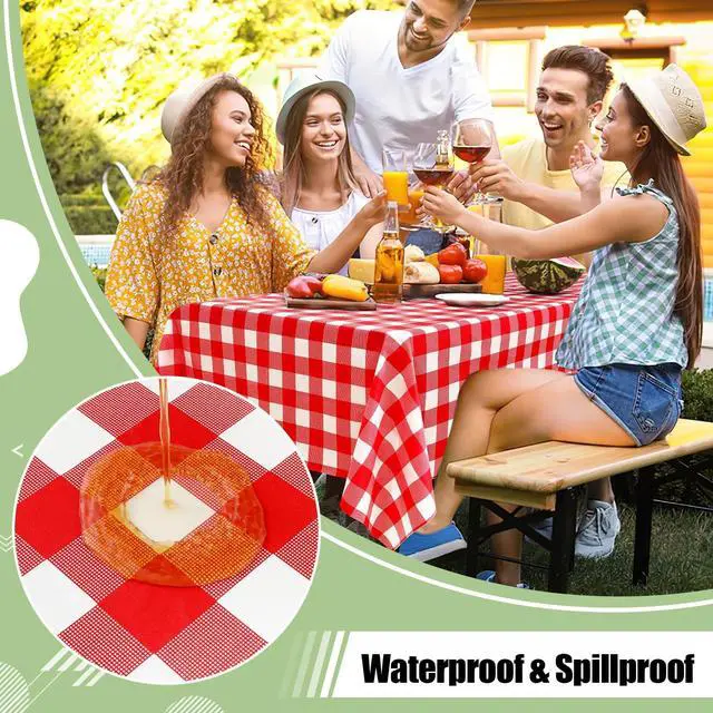 Alt view image 3 of 7 - 4 Packs Buffalo Disposable Table Cloth, 54 x 108 Inch Waterproof Plastic Tablecloth, Rectangle Red and White Checkered Table Covers for Picnic, Birthday, Party, Back to School