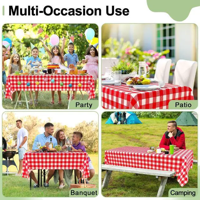 Alt view image 6 of 7 - 4 Packs Buffalo Disposable Table Cloth, 54 x 108 Inch Waterproof Plastic Tablecloth, Rectangle Red and White Checkered Table Covers for Picnic, Birthday, Party, Back to School