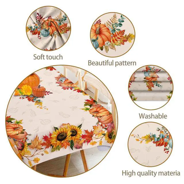 Alt view image 3 of 7 - Fall Tablecloth 60 x 84 Inches, Plaid Fall Table Cloth Rectangle | Orange Tablecloth, Autumn Pumpkin, Decor for Home Kitchen Dining