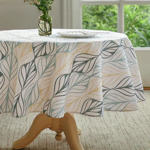 Main image of Cotton Linen Round Tablecloth, Blue Stripe Table Cloth Round 55" | Floral Pastoral Design; Cotton Linen; Durable Soft Skin-friendly Fabric; Machine Wash; Vintage Table Cover Indoor&Outdoor