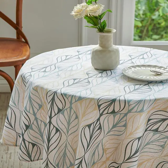 Alt view image 2 of 7 - Cotton Linen Round Tablecloth, Blue Stripe Table Cloth Round 55" | Floral Pastoral Design; Cotton Linen; Durable Soft Skin-friendly Fabric; Machine Wash; Vintage Table Cover Indoor&Outdoor