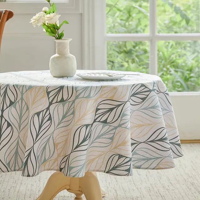 Alt view image 5 of 7 - Cotton Linen Round Tablecloth, Blue Stripe Table Cloth Round 55" | Floral Pastoral Design; Cotton Linen; Durable Soft Skin-friendly Fabric; Machine Wash; Vintage Table Cover Indoor&Outdoor