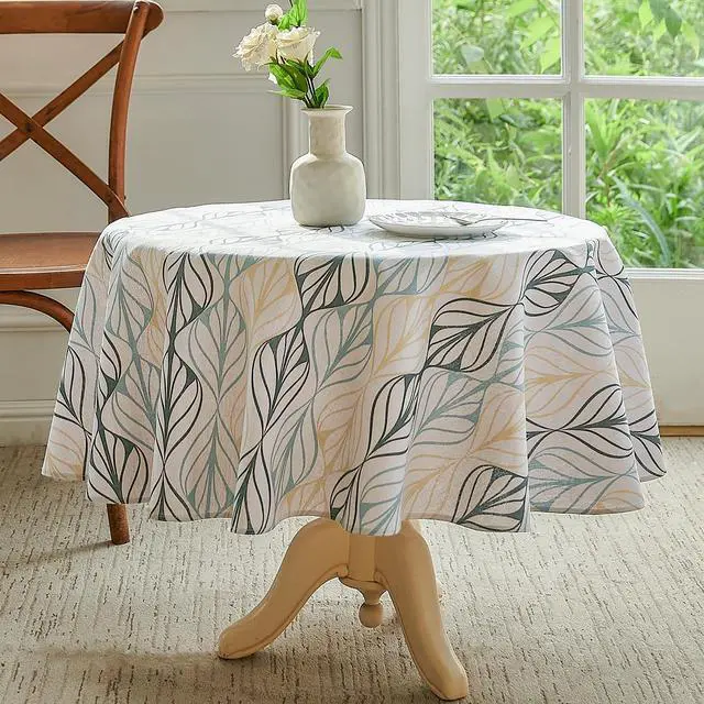 Alt view image 4 of 7 - Cotton Linen Round Tablecloth, Blue Stripe Table Cloth Round 55" | Floral Pastoral Design; Cotton Linen; Durable Soft Skin-friendly Fabric; Machine Wash; Vintage Table Cover Indoor&Outdoor