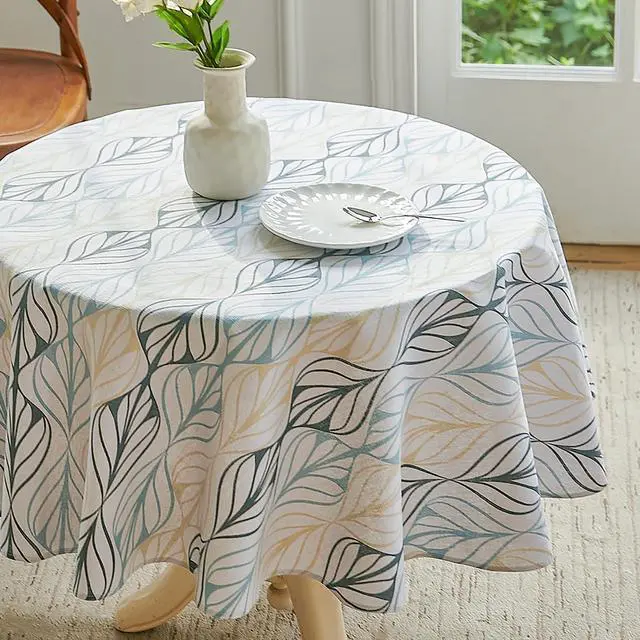 Alt view image 6 of 7 - Cotton Linen Round Tablecloth, Blue Stripe Table Cloth Round 55" | Floral Pastoral Design; Cotton Linen; Durable Soft Skin-friendly Fabric; Machine Wash; Vintage Table Cover Indoor&Outdoor
