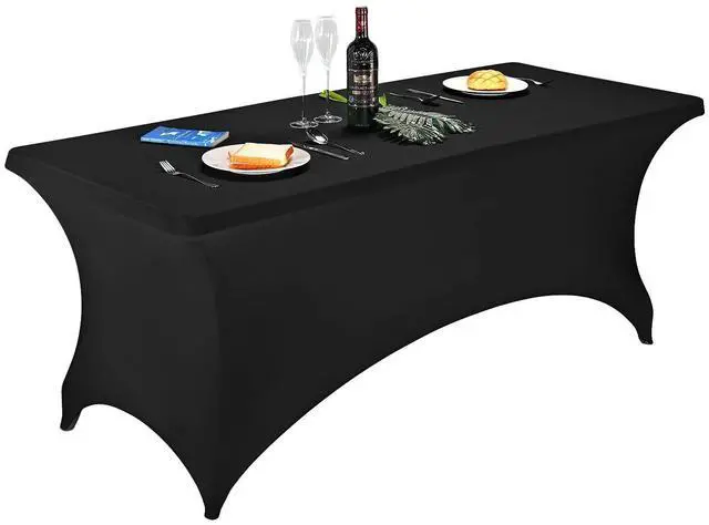 Main image of Spandex Table Covers - Fitted Tablecloth for 6ft Rectangular Tables with Stretch Patio Design - Perfect for Weddings, Banquets, and Parties - Available in Black