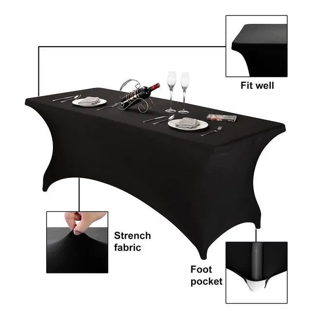 Alt view image 3 of 6 - Spandex Table Covers - Fitted Tablecloth for 6ft Rectangular Tables with Stretch Patio Design - Perfect for Weddings, Banquets, and Parties - Available in Black
