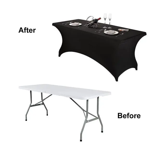 Alt view image 4 of 6 - Spandex Table Covers - Fitted Tablecloth for 6ft Rectangular Tables with Stretch Patio Design - Perfect for Weddings, Banquets, and Parties - Available in Black