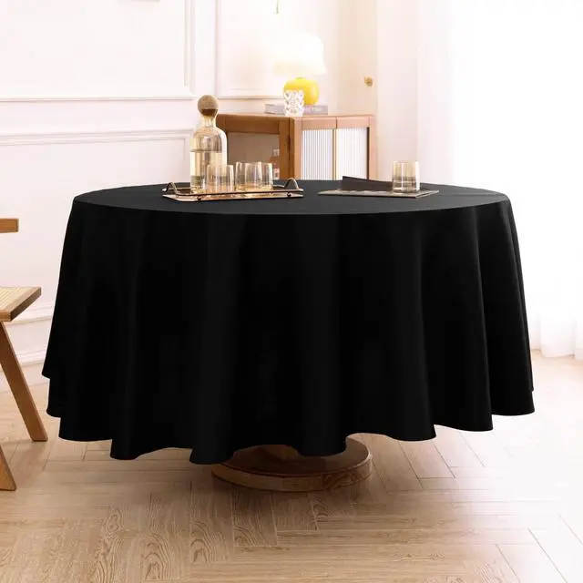 Main image of 1 Pack Black Round Tablecloths 120 Inch for Dining Tables | Washable Decorative Linen Polyester Table Cover for Banquets Buffets Parties and Weddings