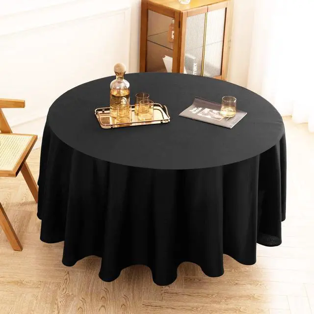 Alt view image 2 of 7 - 1 Pack Black Round Tablecloths 120 Inch for Dining Tables | Washable Decorative Linen Polyester Table Cover for Banquets Buffets Parties and Weddings