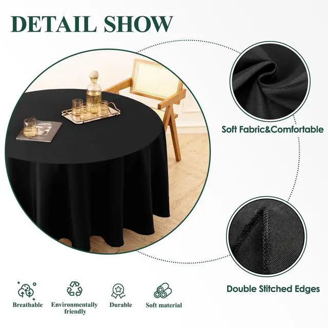 Alt view image 4 of 7 - 1 Pack Black Round Tablecloths 120 Inch for Dining Tables | Washable Decorative Linen Polyester Table Cover for Banquets Buffets Parties and Weddings