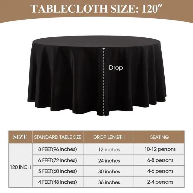 Alt view image 6 of 7 - 1 Pack Black Round Tablecloths 120 Inch for Dining Tables | Washable Decorative Linen Polyester Table Cover for Banquets Buffets Parties and Weddings