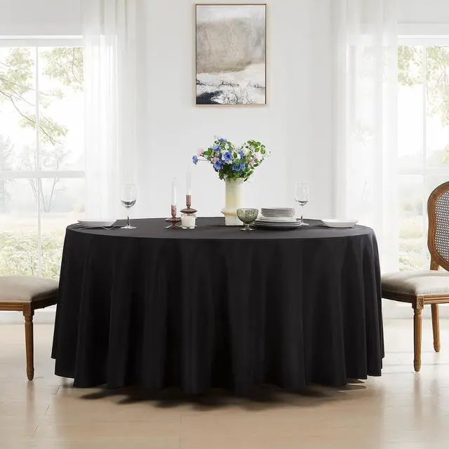 Alt view image 7 of 7 - 1 Pack Black Round Tablecloths 120 Inch for Dining Tables | Washable Decorative Linen Polyester Table Cover for Banquets Buffets Parties and Weddings