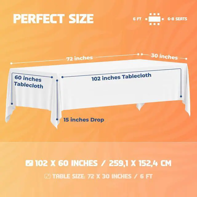 Alt view image 2 of 7 - White Table Cloths for 6 Foot Rectangle Tables, 2-Pack, 60x102 inches, Water, Stain and Wrinkle Resistant, 200 GSM Washable Poly Fabric Tablecloths Rectangular, Elegant and Durable