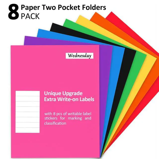 Alt view image 5 of 7 - 2 Pocket Folders, 8 Pack Paper Folders with Pockets, 8 Colors with Labels | Fit 8.5 x 11 Letter Size Paper, 8 Assorted Colors, Thick Paper File Folders, for School, Office, Home, Business