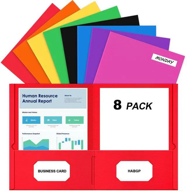 Main image of 2 Pocket Folders, 8 Pack Paper Folders with Pockets, 8 Colors with Labels | Fit 8.5 x 11 Letter Size Paper, 8 Assorted Colors, Thick Paper File Folders, for School, Office, Home, Business