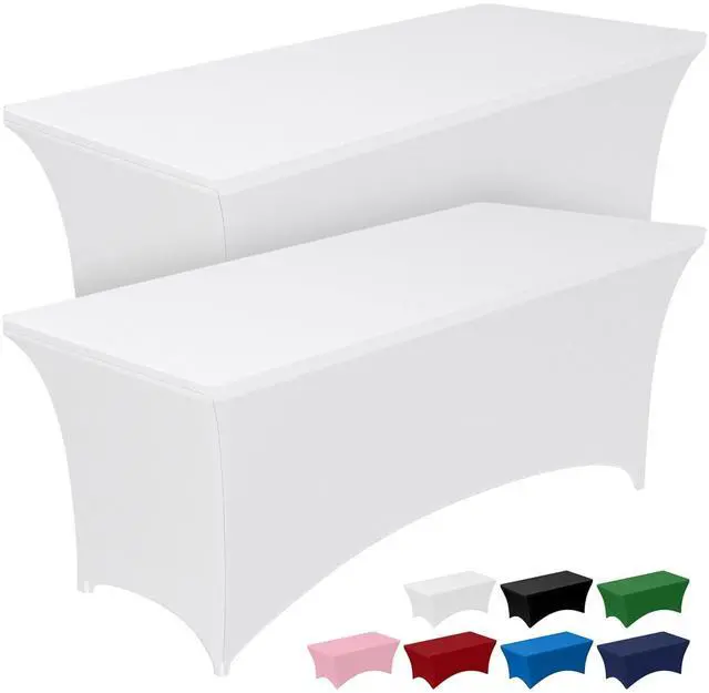 Main image of Spandex Tablecloth 6ft 2 Pack White | Table Cloth for Rectangle Table Wrinkle-Free and Stretch, Rectangle,Table Cover for Party, Wedding, Banquet, Birthday