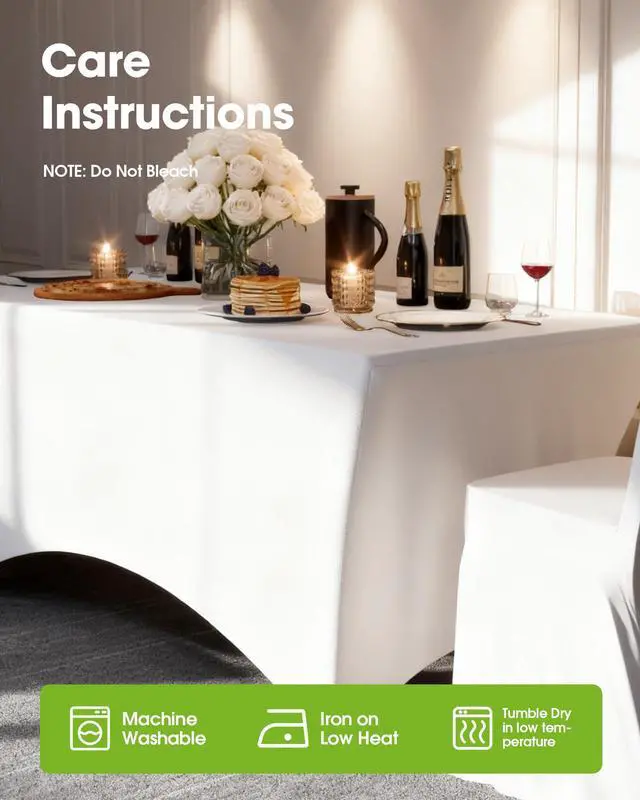 Alt view image 4 of 7 - Spandex Tablecloth 6ft 2 Pack White | Table Cloth for Rectangle Table Wrinkle-Free and Stretch, Rectangle,Table Cover for Party, Wedding, Banquet, Birthday