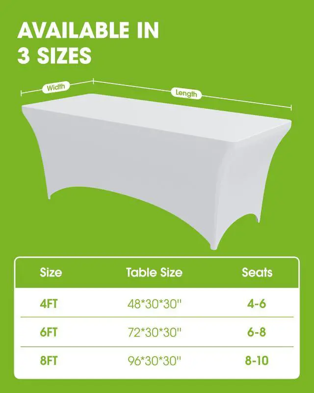 Alt view image 5 of 7 - Spandex Tablecloth 6ft 2 Pack White | Table Cloth for Rectangle Table Wrinkle-Free and Stretch, Rectangle,Table Cover for Party, Wedding, Banquet, Birthday