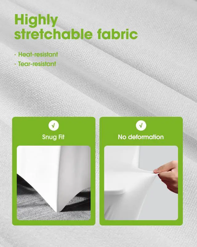 Alt view image 3 of 7 - Spandex Tablecloth 6ft 2 Pack White | Table Cloth for Rectangle Table Wrinkle-Free and Stretch, Rectangle,Table Cover for Party, Wedding, Banquet, Birthday