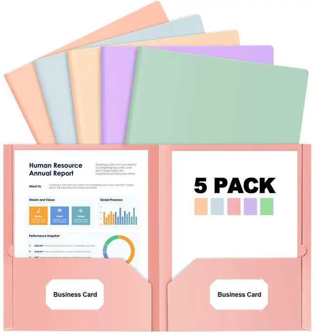 Main image of Paper Folders with Pockets, 5 Color Heavy Duty Two Pocket Folder | with Business Card Holder, for Office, High School, Business Resume