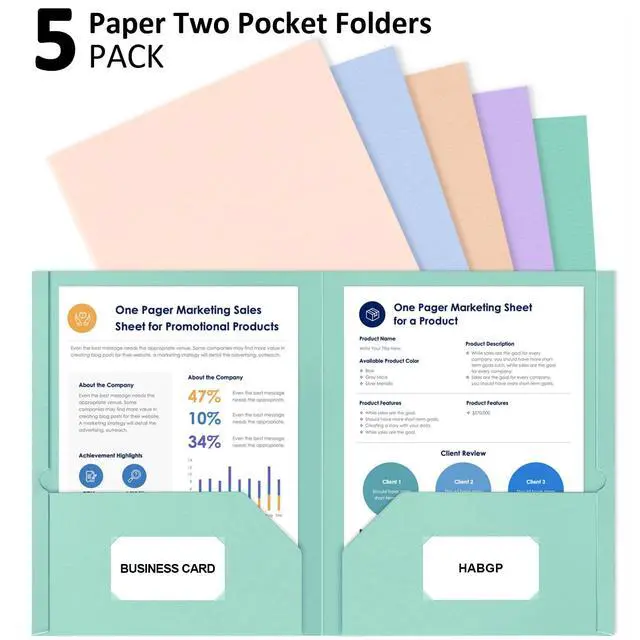 Alt view image 4 of 6 - Paper Folders with Pockets, 5 Color Heavy Duty Two Pocket Folder | with Business Card Holder, for Office, High School, Business Resume