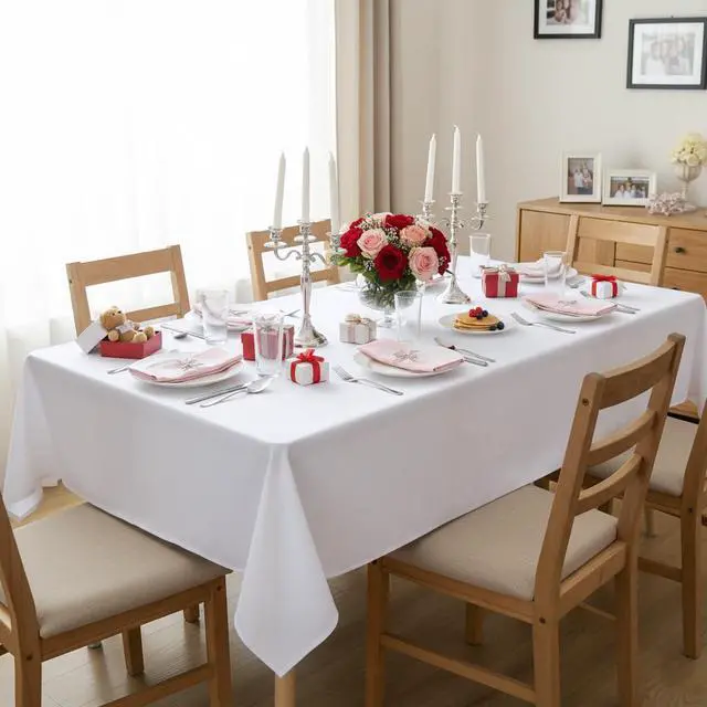 Alt view image 2 of 7 - Rectangle Tablecloth, 60 x 84 Inch, White | Stain and Wrinkle Resistant, Washable Polyester Cloth, Decorative Fabric Cover, For Dining Tables, Buffet Parties and Camping