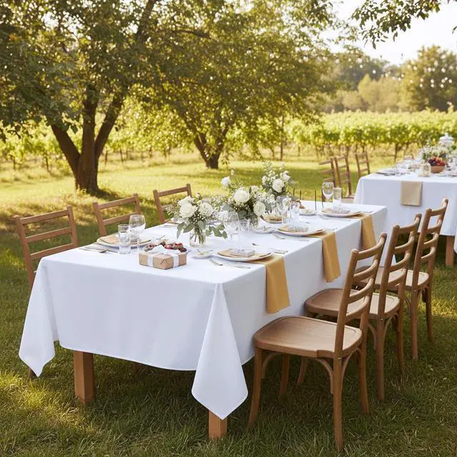 Alt view image 4 of 7 - Rectangle Tablecloth, 60 x 84 Inch, White | Stain and Wrinkle Resistant, Washable Polyester Cloth, Decorative Fabric Cover, For Dining Tables, Buffet Parties and Camping