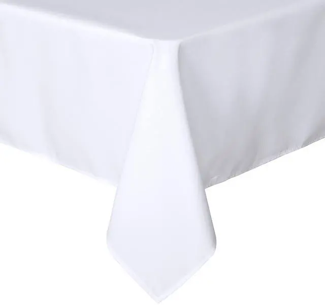 Main image of Rectangle Tablecloth, 60 x 84 Inch, White | Stain and Wrinkle Resistant, Washable Polyester Cloth, Decorative Fabric Cover, For Dining Tables, Buffet Parties and Camping