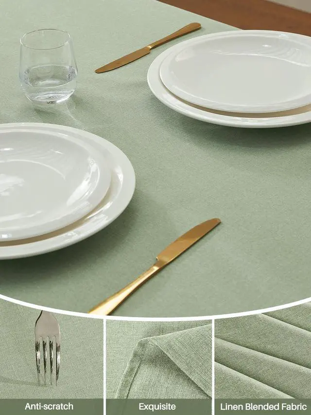 Alt view image 3 of 7 - Textured Linen Rectangle Table Cloth, Sage Green, 52 x 70 Inch | Waterproof Wrinkle-free & Wipeable Tablecloths Rectangular, for Kitchen Wedding Outdoor Birthday Dining Farmhouse Decor