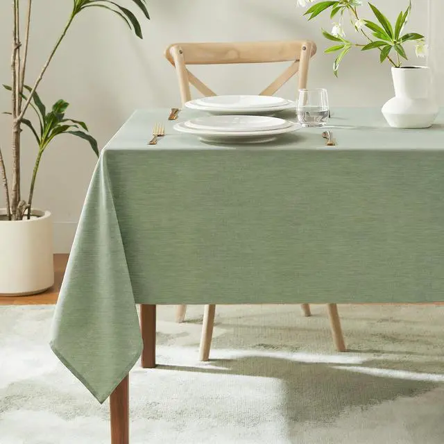 Main image of Textured Linen Rectangle Table Cloth, Sage Green, 52 x 70 Inch | Waterproof Wrinkle-free & Wipeable Tablecloths Rectangular, for Kitchen Wedding Outdoor Birthday Dining Farmhouse Decor
