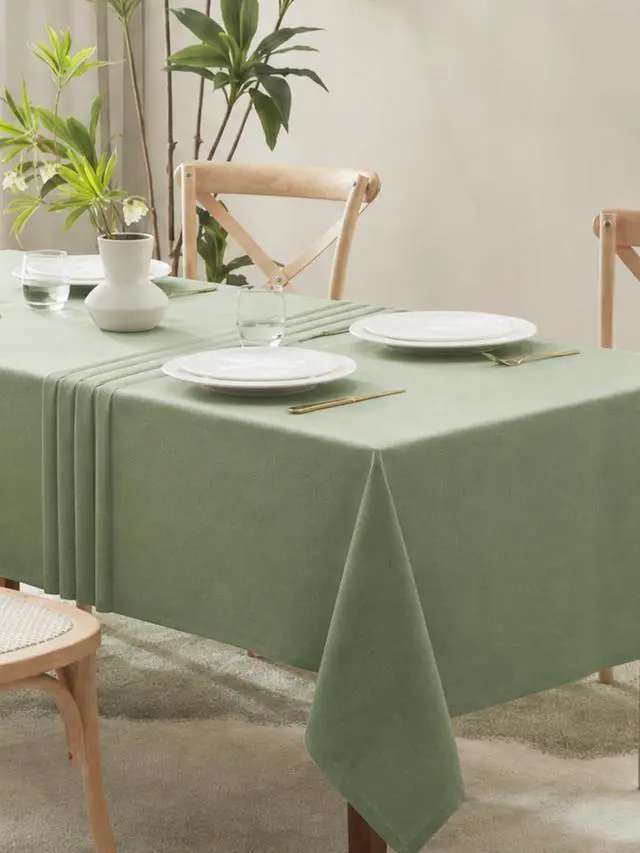 Alt view image 4 of 7 - Textured Linen Rectangle Table Cloth, Sage Green, 52 x 70 Inch | Waterproof Wrinkle-free & Wipeable Tablecloths Rectangular, for Kitchen Wedding Outdoor Birthday Dining Farmhouse Decor