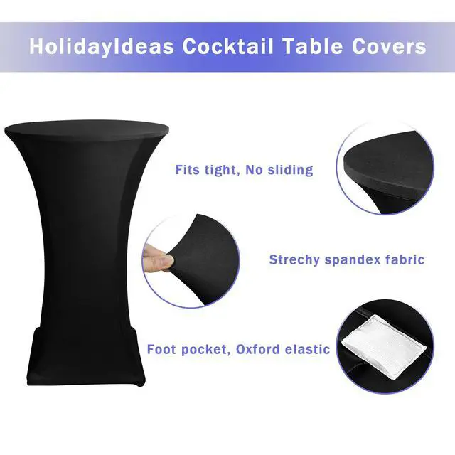 Alt view image 4 of 7 - Spandex Black Cocktail Table Covers for 30-32 Inch High Top Pub 2 Pack | Fitted Stretch Wrinkle Resisitant, Square Corners High Top Tablecloths, Round High Boy Table Cover For Outdoor Party,Bistro