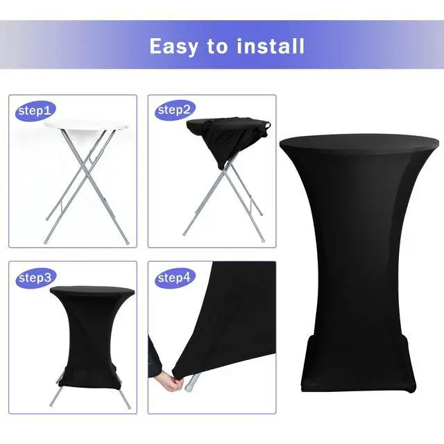 Alt view image 6 of 7 - Spandex Black Cocktail Table Covers for 30-32 Inch High Top Pub 2 Pack | Fitted Stretch Wrinkle Resisitant, Square Corners High Top Tablecloths, Round High Boy Table Cover For Outdoor Party,Bistro