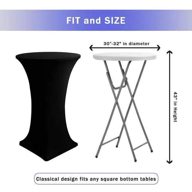 Alt view image 5 of 7 - Spandex Black Cocktail Table Covers for 30-32 Inch High Top Pub 2 Pack | Fitted Stretch Wrinkle Resisitant, Square Corners High Top Tablecloths, Round High Boy Table Cover For Outdoor Party,Bistro