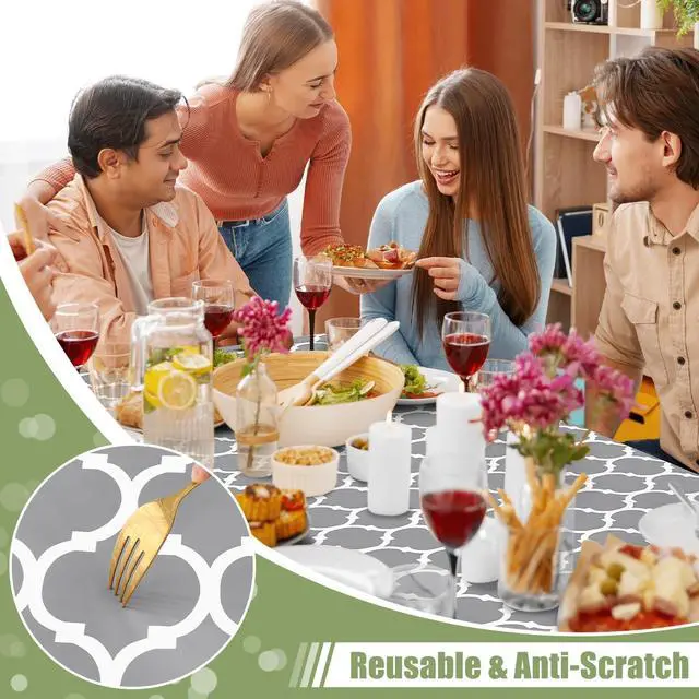 Alt view image 7 of 7 - Picnic Fitted Table Cover, 6 Foot Flannel Backed Vinyl Tablecloth | Waterproof Elastic Stretch Table Cloth, Wipeable Plastic Tablecloth for Camping, Indoor & Outdoor (Grey, 30" x 72")